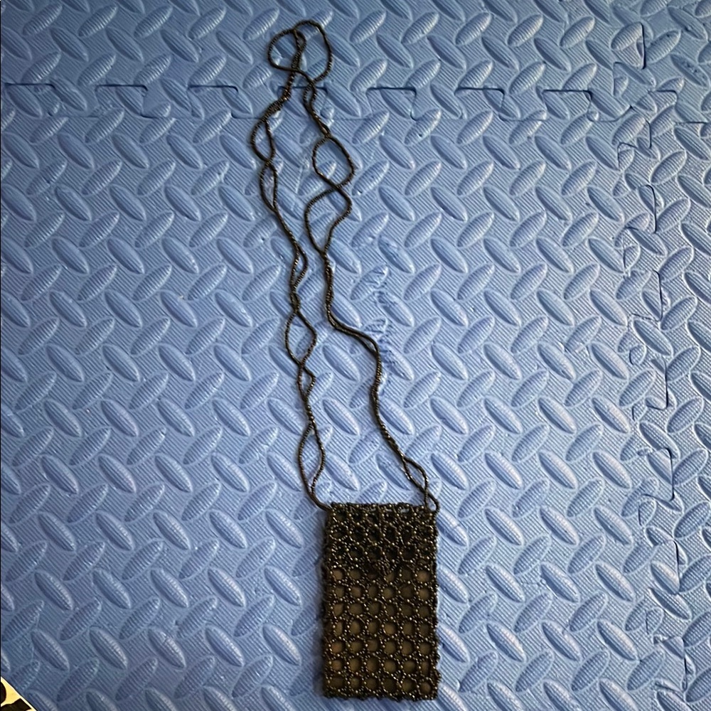Black beaded coin purse with strap